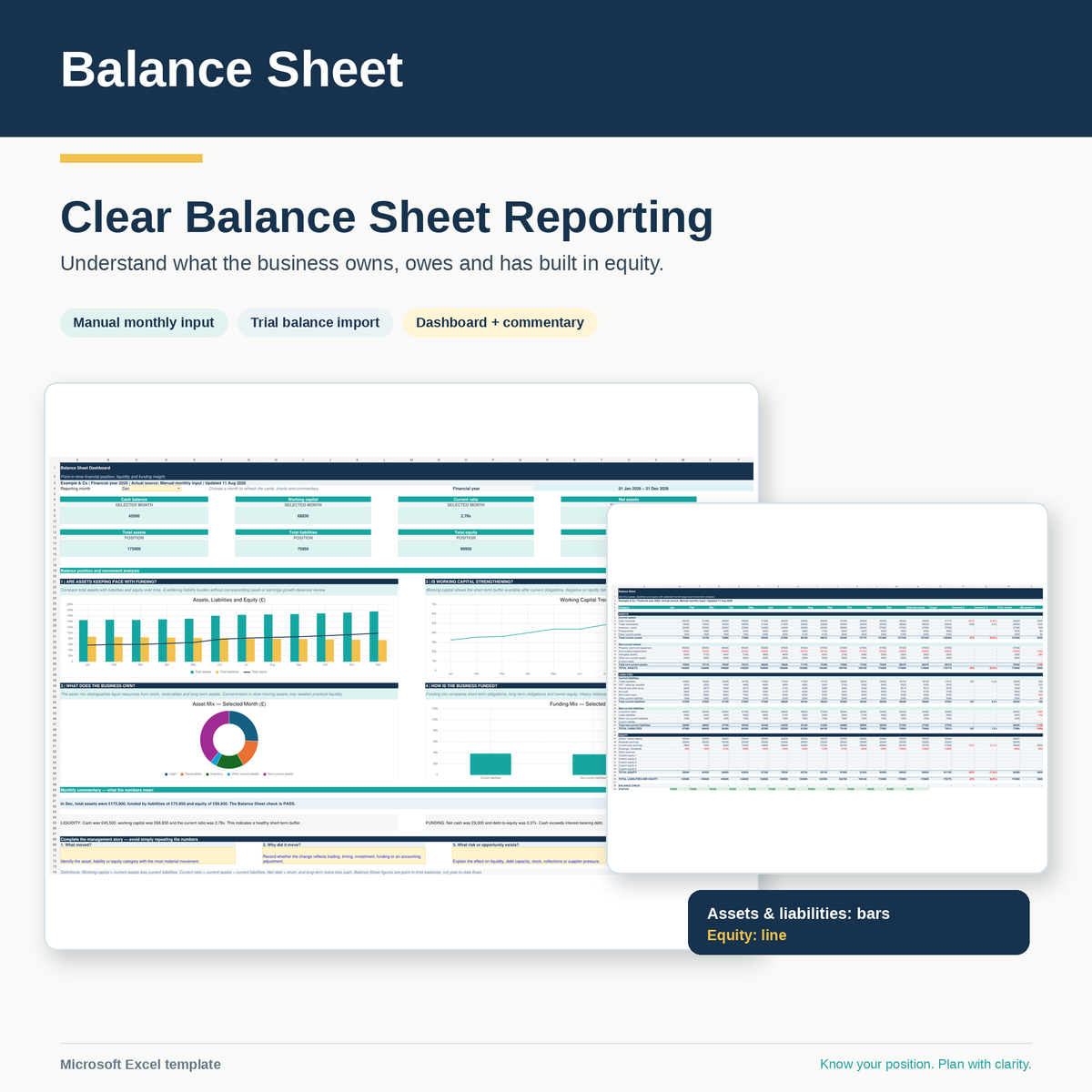 Balance Sheet with Trial Balance Import and Business Dashboard