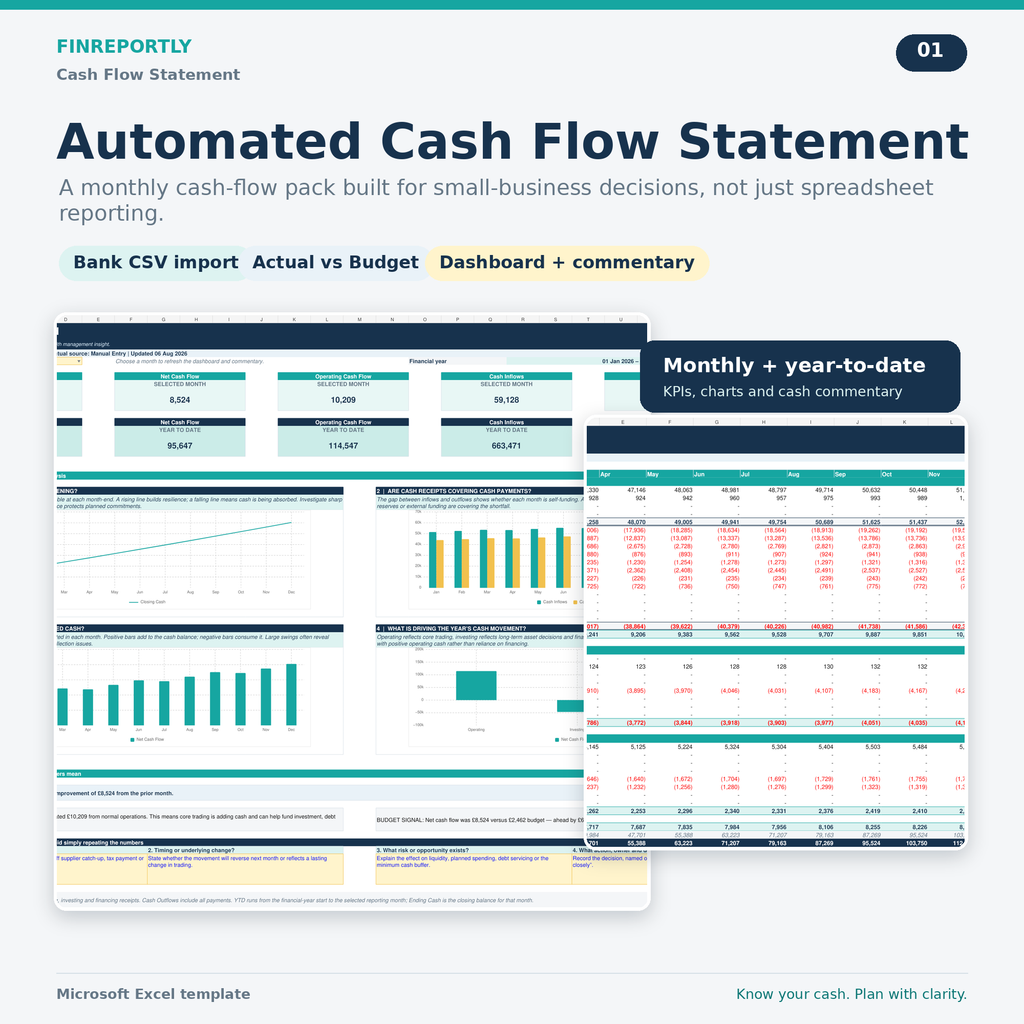 Cash Flow Statement with Bank CSV Import and Business Dashboard