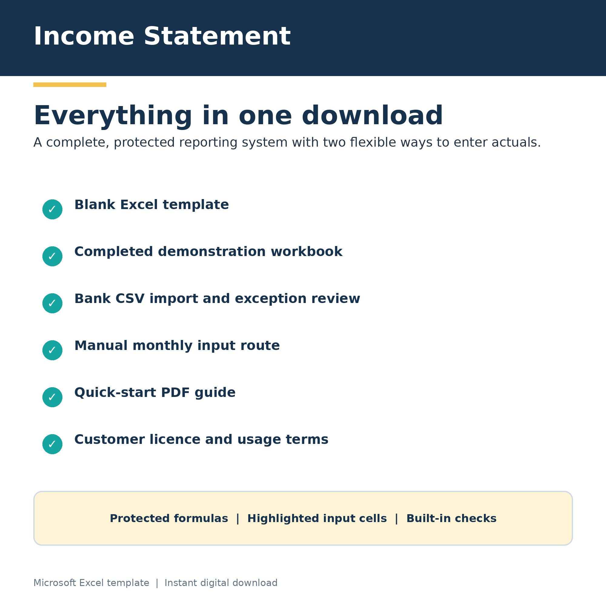 Income Statement with Bank CSV Import and Business Dashboard